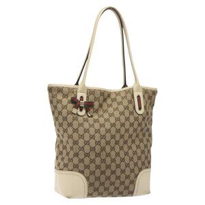 GUCCI GG Canvas Web Sherry Line Tote Bag Beige Gold Auth